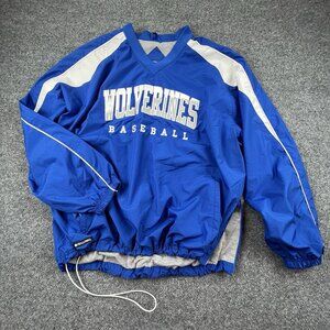 Holloway Wolverines Baseball Pullover Windbreaker Jacket Blue/White Adult XL